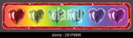 The inside of the frame, are colorful hearts. An example of a loading panel in a computer game. Stock Vector