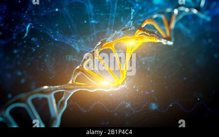 3d render illustration DNA structure in blue background. Stock Photo