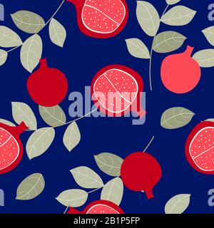 Seamless pattern with pomegranate fruits background. Vector Illustration Stock Vector