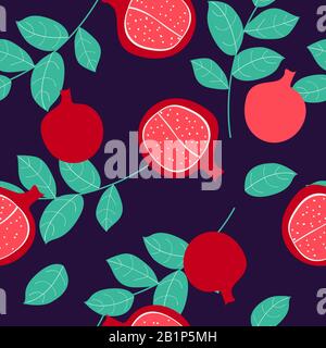 Seamless pattern with pomegranate fruits background. Vector Illustration Stock Vector