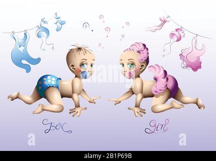 Vector illustration on the theme of boy or girl. Stock Vector