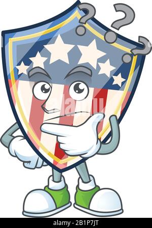Vintage shield badges USA cartoon mascot style in a confuse gesture Stock Vector