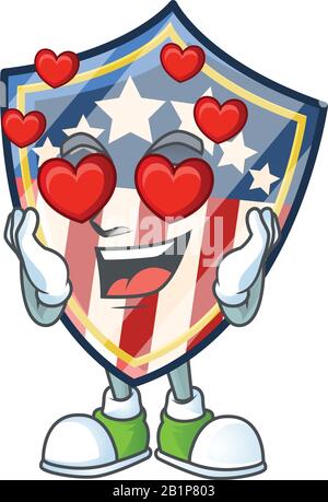 A romantic vintage shield badges USA cartoon mascot design style Stock Vector