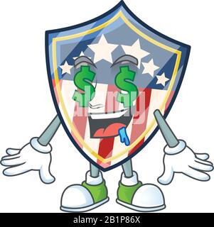 cartoon character style of vintage shield badges USA with Money eye Stock Vector