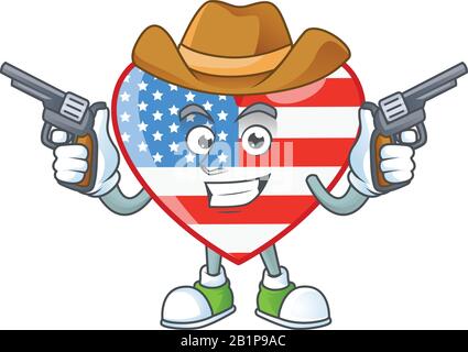 The brave of independence day love Cowboy cartoon character holding guns Stock Vector