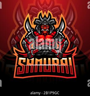 Samurai warrior esport mascot logo design Stock Vector
