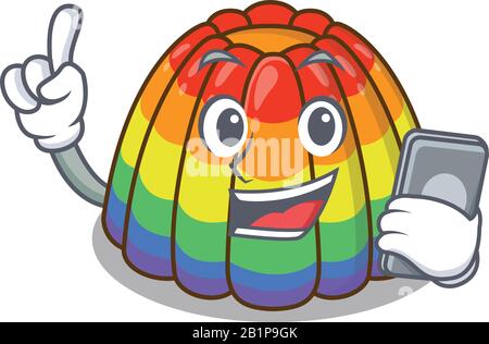 Rainbow jelly Cartoon design style speaking on a phone Stock Vector