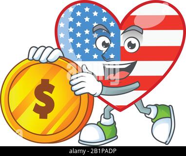 an elegant independence day love mascot cartoon design with gold coin Stock Vector
