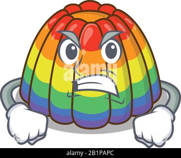 Rainbow jelly cartoon character style having angry face Stock Vector