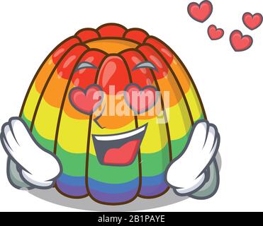 Romantic falling in love rainbow jelly cartoon character concept Stock Vector