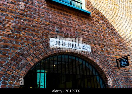 Hong Kong - January 18 2020 : The B HALL, Former Victoria Prison in Tai Kwun, Central, Low Angle View Stock Photo