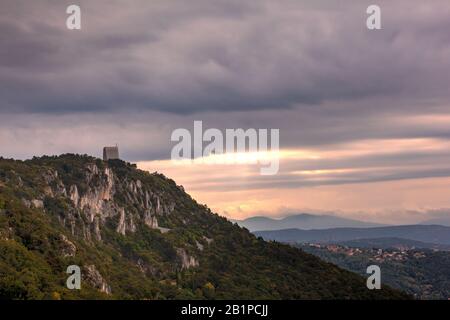 View of the The Temple of Monte Grisa,  Roman-Catholic church north of the city of Trieste, Located at an altitude of 300 metres on the edge of the Ka Stock Photo