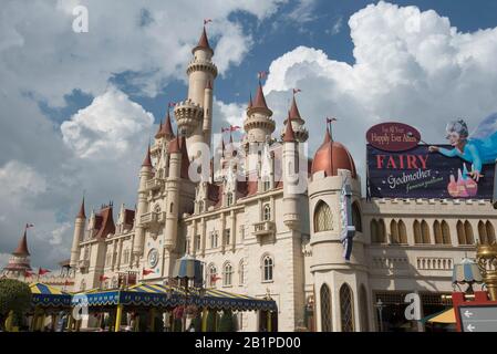 4 April 2019, Sentosa Island, Singapore. Shrek Castle built at Universal Studios Stock Photo