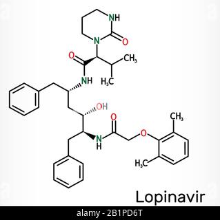 Lopinavir, C37H48N4O5, molecule. It is an antiretroviral protease inhibitor, used in with ritonavir in the therapy of human immunodeficiency virus HIV Stock Photo