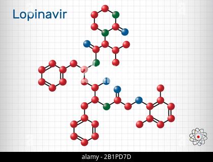 Lopinavir, C37H48N4O5, molecule. It is an antiretroviral protease inhibitor, used in with ritonavir in the therapy of human immunodeficiency virus HIV Stock Vector