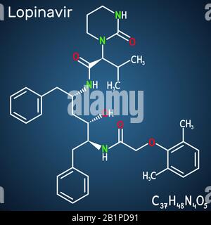 Lopinavir, C37H48N4O5, molecule. It is an antiretroviral protease inhibitor, used in with ritonavir in the therapy of human immunodeficiency virus HIV Stock Vector