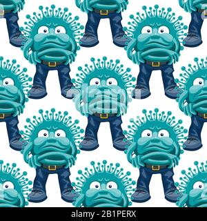 Seamless cartoon character pattern on white background. Vector image Stock Vector
