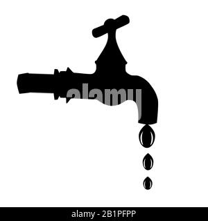 Tap icon isolated on white background. Water stopcock logo. Dripping faucet black sign silhouette. Spigot symbol for logo design, app, UI.Stock vector Stock Vector