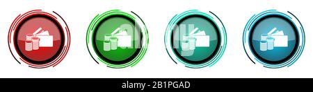 Money and credit cards round glossy vector icons, business set of buttons for webdesign, internet and mobile phone applications in four colors options Stock Vector