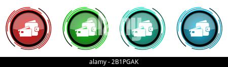 Wallet and credit cards round glossy vector icons, business set of buttons for webdesign, internet and mobile phone applications in four colors option Stock Vector