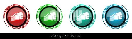 Wallet, money and credit cards round glossy vector icons, business set of buttons for webdesign, internet and mobile phone applications in four colors Stock Vector
