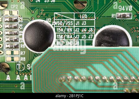 Electronic board can be used as background . Close up of a printed green computer circuit board Stock Photo