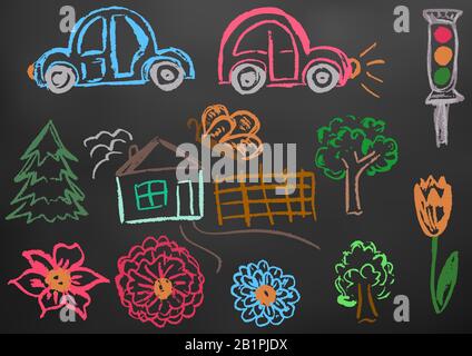 The leaves are drawn in chalk on a blackboard for the sale of a design, a