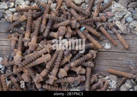 Old Rusty Screws Stock Photo