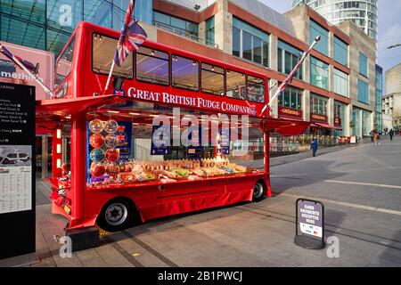 Great British Fudge Company retail mock double decker bus outlet in the centre of Birmingham Stock Photo