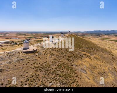 Aerial view of Don Quixote windmills in Consuegra, Toledo, Spain Stock ...