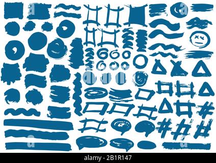 Vector design elements. Blue stripes, grunge. Handmade. Original textures, hand drawing. Brushes, frames for text Waves sea Stock Vector