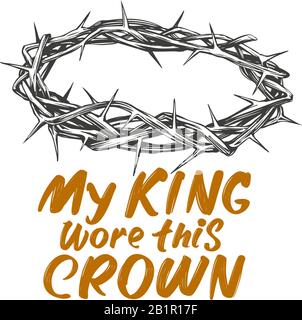 crown of thorns and calligraphic text logo, easter religious symbol of Christianity hand drawn vector illustration sketch. Stock Vector