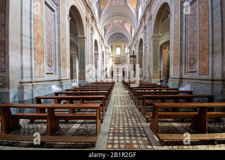 Inside of the Saint Mary of Assumption Cathedral (with cosmatesque floor), Sutri, Lazio, Italy