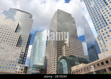 NEW YORK, USA - JULY 4, 2013: Brookfield Place office and retail complex in Lower Manhattan, New York City. It is commonly referred to as the World Fi Stock Photo