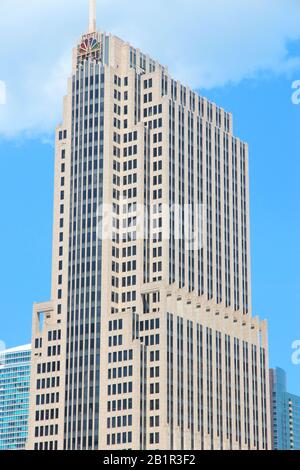 CHICAGO, USA - JUNE 27, 2013: NBC Tower in Chicago. NBC Chicago offices are located here. The building was designed by Adrian D. Smith. Stock Photo