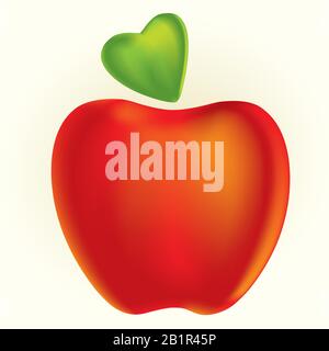 Red apple whit a heart leaf. Vector editable illustration Stock Vector