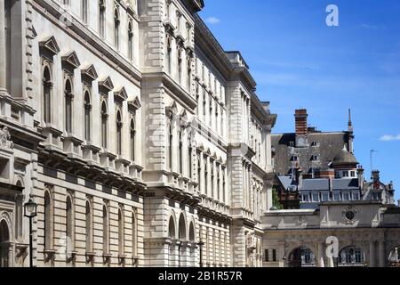 London landmark, UK -  The Exchequer, also known as Her Majesty's Treasury building. Stock Photo