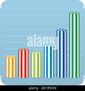 Vector illustration of editable bar chart in multiple colors. Stock Vector