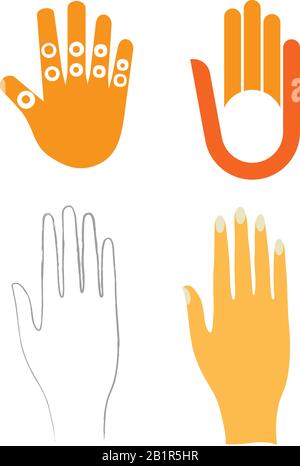 Vector illustration of four hands in different styles. Stock Vector
