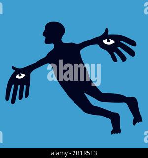 Vector illustration. Icon of flying man isolated. Stock Vector