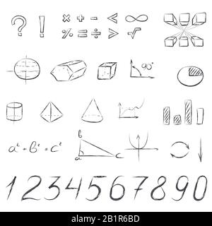 Mathematical signs and symbols. Hand drawn elements Stock Vector