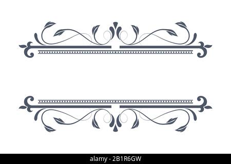Text floral decorations. Symmetric typographic elements isolated on white background Stock Vector