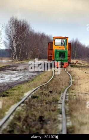 moor train, peat extraction Goldenstedter Moor, Germany, Lower Saxony, Goldenstedter Moor Stock Photo