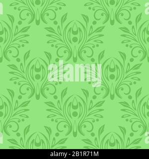 Green floral seamless pattern. Pale green background Stock Vector