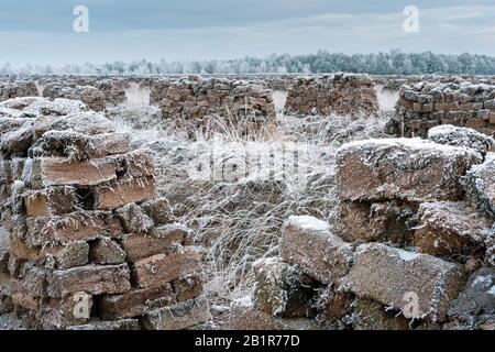 sods of peat in winter, Germany, Lower Saxony, Goldenstedter Moor Stock Photo