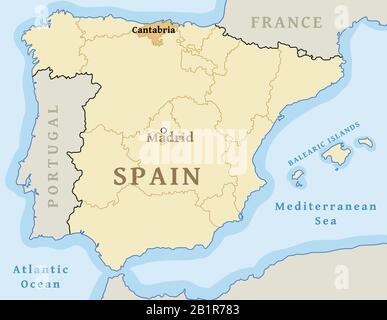Cantabria autonomous community location map within Spain. Vector illustration. Stock Vector