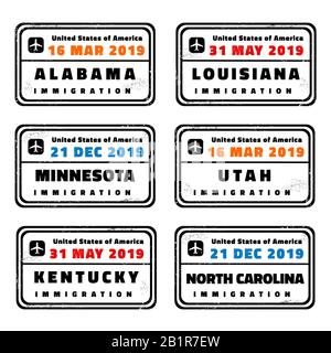 USA vector stamps set: Alabama, Louisiana, Minnesota, Utah, Kentucky and North Carolina. Stock Vector