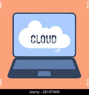 Online cloud concept - laptop computer cloud storage illustration. Stock Vector