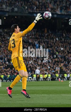 Madrid, Spain. 26th Feb, 2020. Courtois.Victory of Manchester City 2 to 1 over Real Madrid in Santiago Bernabeu stadium, with goals of Gabriel Jesus, Kevin De Bruyne for Manchester City and Isco for Real Madrid. Full entrance for the first leg of 8th of Champions League. (Photo by Jorge Gonzalez/Pacific Press) Credit: Pacific Press Agency/Alamy Live News Stock Photo