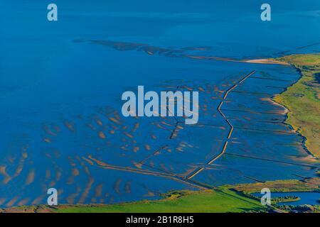 aerial view of land reclamation , Germany, Schleswig-Holstein, Schleswig-Holstein Wadden Sea National Park, Amrum Stock Photo